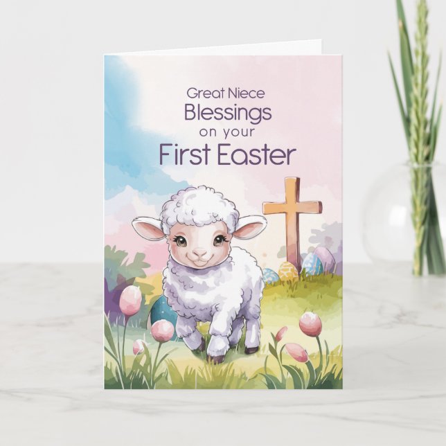 Great Niece Baby’s First Easter Religious Lamb Card (Front)