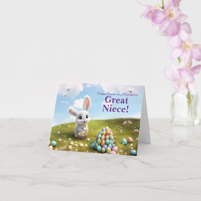 Great Niece Easter with Fluffy Easter Bunny  Card (Orchid)