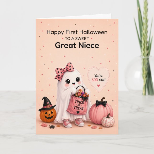 Great Niece First Halloween Cute Ghost Card (Front)