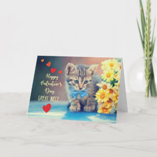 Great Niece Love Valentine Kitten  Yellow Daisies Card
