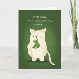 Great Niece St. Patricks Day Cute Kitten Shamrock Card