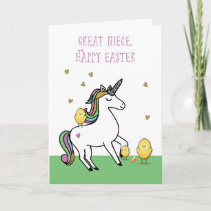 Great Niece Unicorn Easter Wishes with Chicks Card