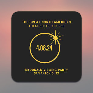 Great North American Total Solar Eclipse 04.08.24 Square Paper Coaster