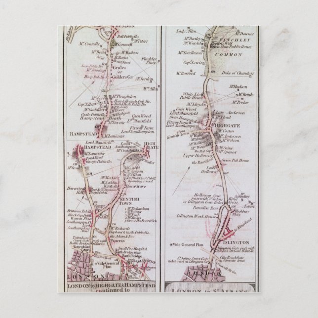 Great North Road out of London, 1st July 1790 Postcard (Front)