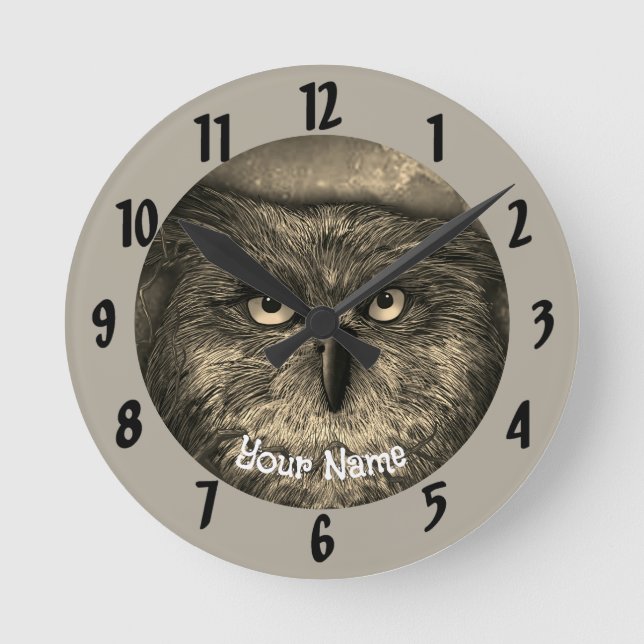 Great Owl  Round Clock (Front)