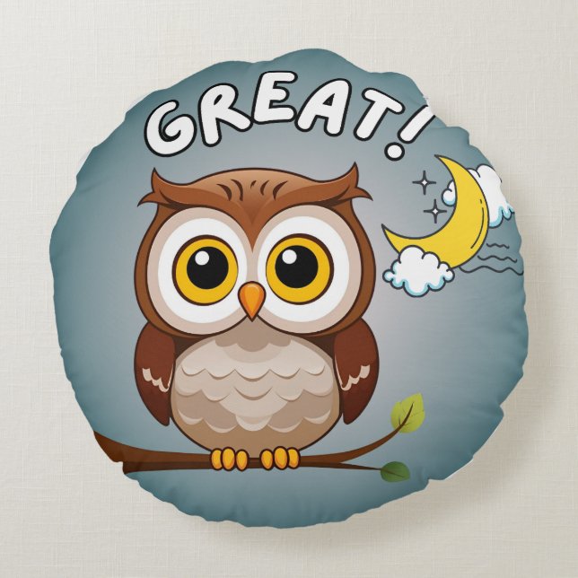 Great!, Owl  Round Cushion (Back)