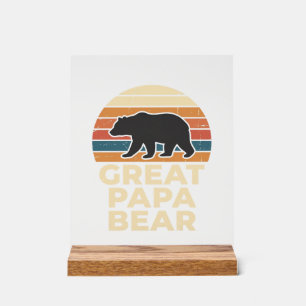 Great Papa Bear Retro Sunset Vintage Vector Design Acrylic Sign