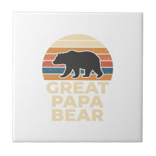 Great Papa Bear Retro Sunset Vintage Vector Design Ceramic Tile