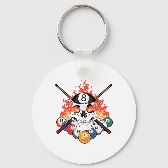 Great Pool Billiards Player Skull Billiard Cue Ll  Key Ring (Front)