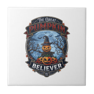 Great Pumpkin Believer Scarecrow Witch Hat Hallowe Ceramic Tile