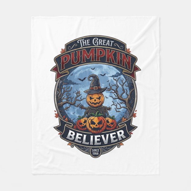 Great Pumpkin Believer Scarecrow Witch Hat Hallowe Fleece Blanket (Front)