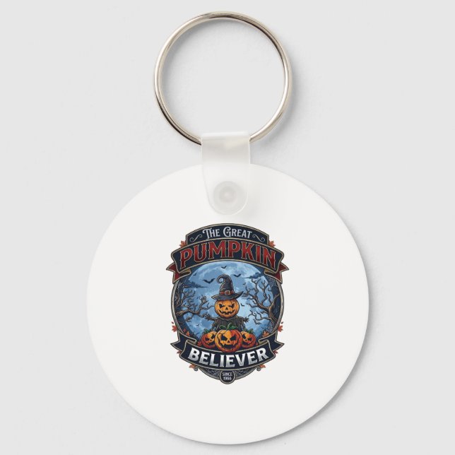 Great Pumpkin Believer Scarecrow Witch Hat Hallowe Key Ring (Front)