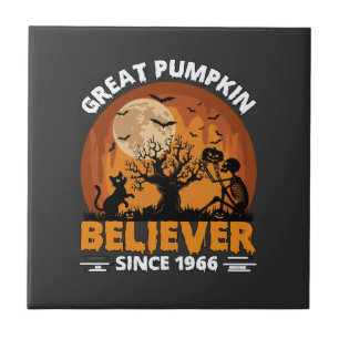Great Pumpkin Believer Since Halloween Skeleton Ca Ceramic Tile