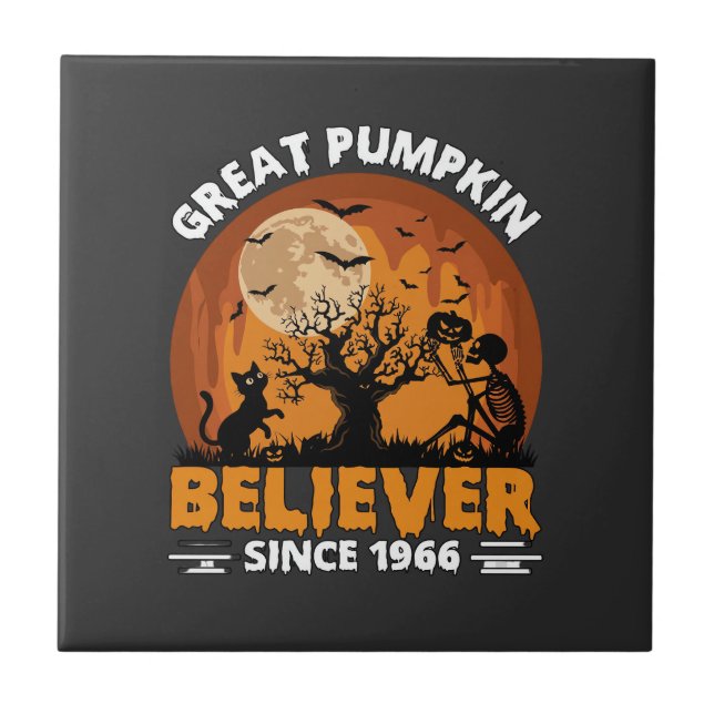 Great Pumpkin Believer Since Halloween Skeleton Ca Ceramic Tile (Front)