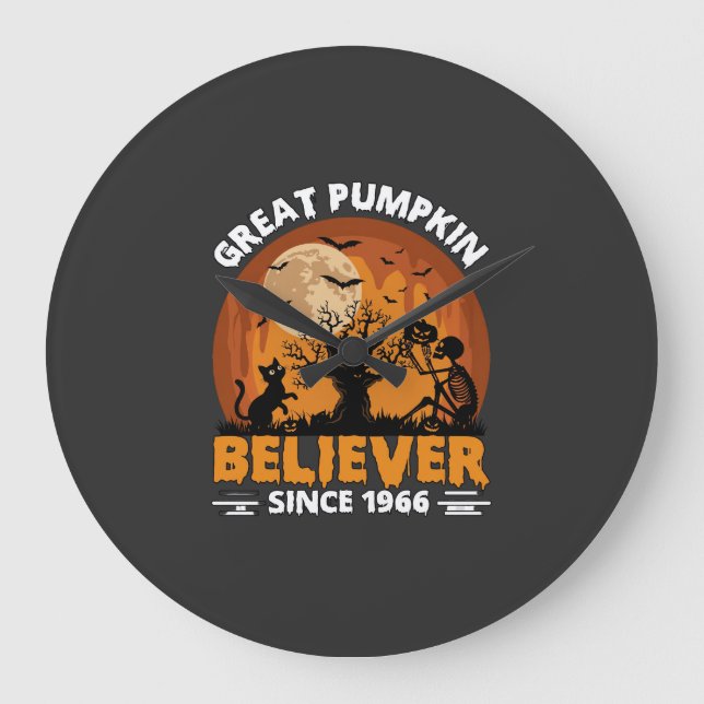 Great Pumpkin Believer Since Halloween Skeleton Ca Large Clock (Front)