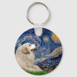 Great Pyrenees 2 - Starry Night Key Ring
