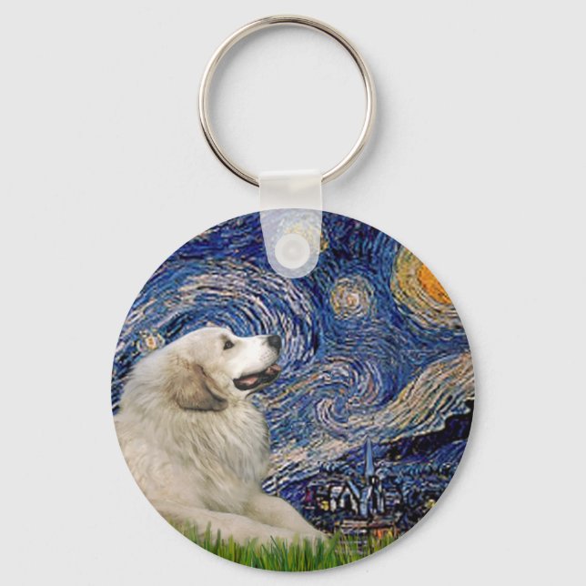 Great Pyrenees 2 - Starry Night Key Ring (Front)