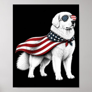 Great Pyrenees 4th Of July Aamerican Flag Dog Poster