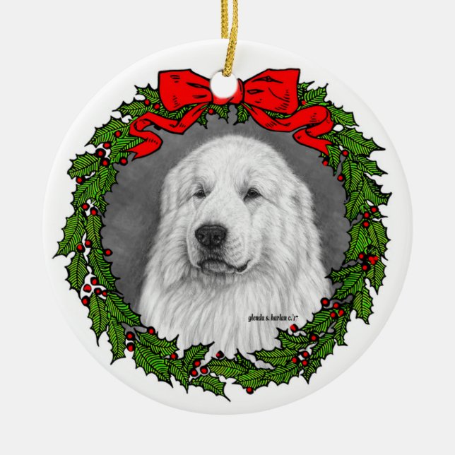 Great Pyrenees Art by Glenda S. Harlan Ceramic Ornament (Front)