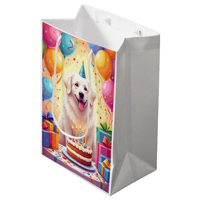 Great Pyrenees Birthday Celebration Medium Gift Bag (Front Angled)