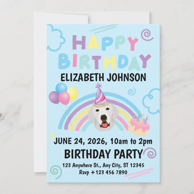 Great Pyrenees Birthday Invitation Blue (Front)
