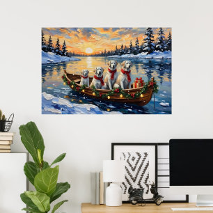 Great Pyrenees Christmas Boat Holiday Poster