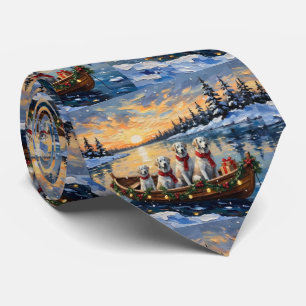 Great Pyrenees Christmas Boat Holiday Tie