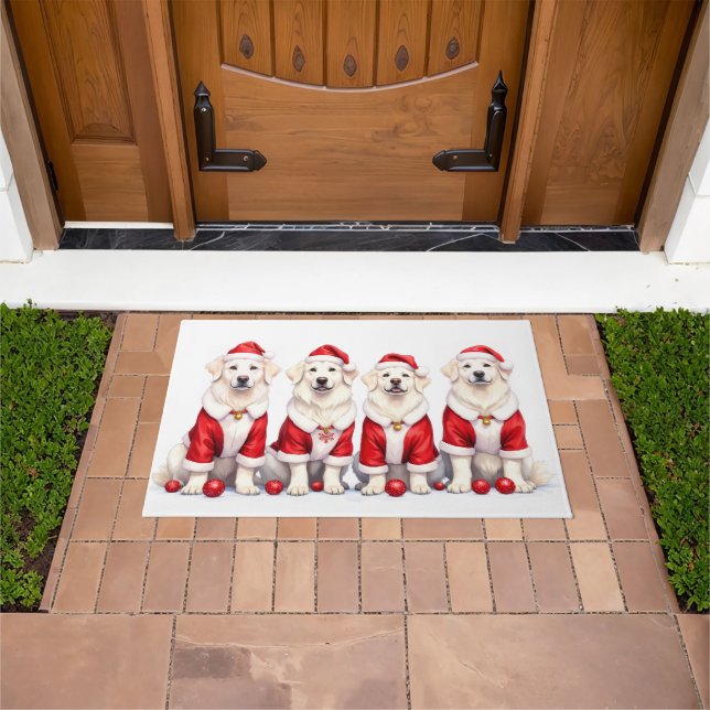 Great Pyrenees Christmas Dress Santa Hat Doormat (Outdoor)