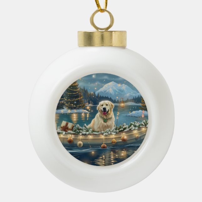 Great Pyrenees Christmas Festive Voyage Ceramic Ball Christmas Ornament (Front)
