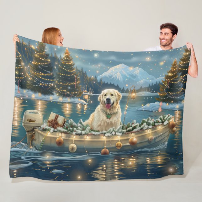 Great Pyrenees Christmas Festive Voyage Fleece Blanket (In Situ)