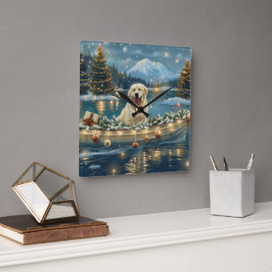 Great Pyrenees Christmas Festive Voyage Square Wall Clock