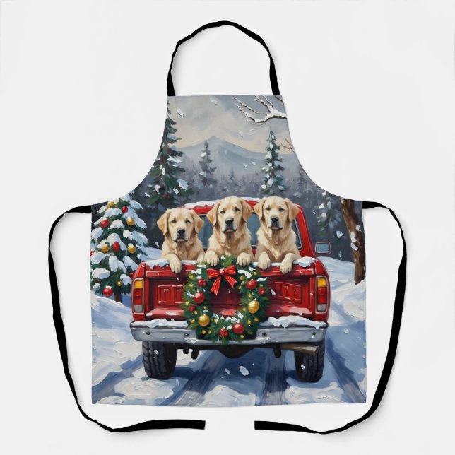 Great Pyrenees Christmas Red Truck Holiday Apron (Front)