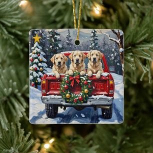 Great Pyrenees Christmas Red Truck Holiday Ceramic Ornament