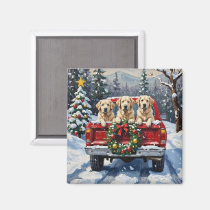Great Pyrenees Christmas Red Truck Holiday Magnet