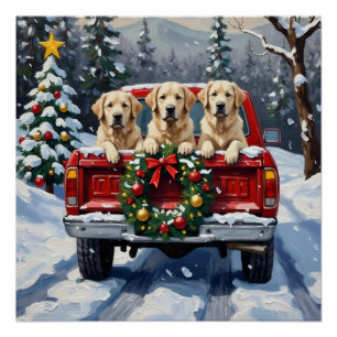 Great Pyrenees Christmas Red Truck Holiday Poster