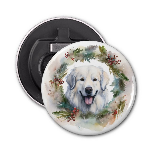 Great Pyrenees Christmas Wreath Festive Pup  Bottle Opener (Front)