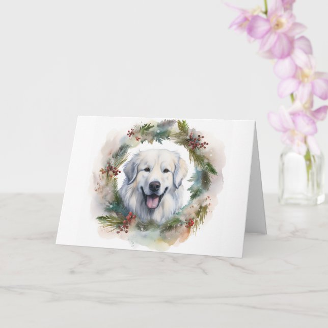 Great Pyrenees Christmas Wreath Festive Pup  Card (Orchid)
