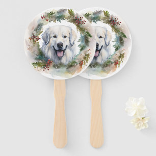 Great Pyrenees Christmas Wreath Festive Pup  Hand Fan