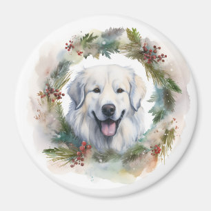 Great Pyrenees Christmas Wreath Festive Pup  Magnet