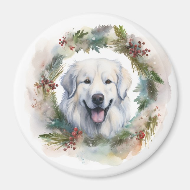 Great Pyrenees Christmas Wreath Festive Pup  Magnet (Front)