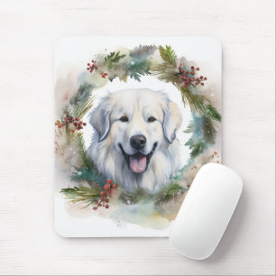 Great Pyrenees Christmas Wreath Festive Pup Mouse Pad