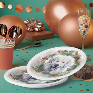 Great Pyrenees Christmas Wreath Festive Pup  Paper Plate
