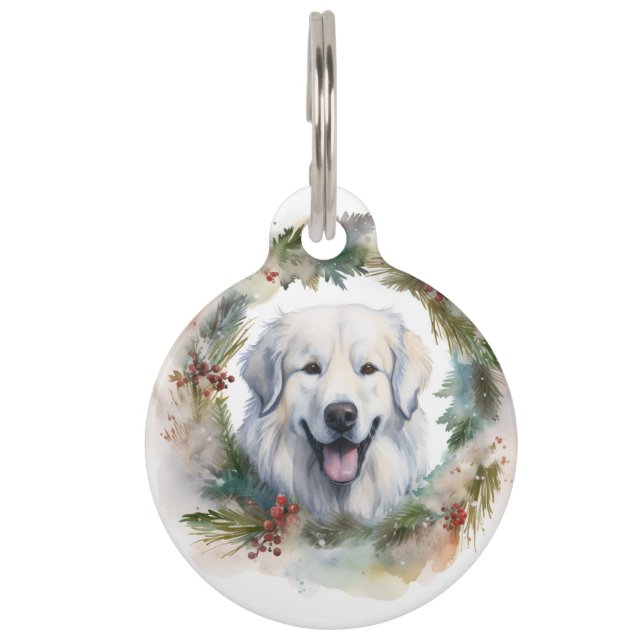 Great Pyrenees Christmas Wreath Festive Pup  Pet Tag (Front)