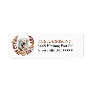 Great Pyrenees Dog Autumn Wreath Return Address Label