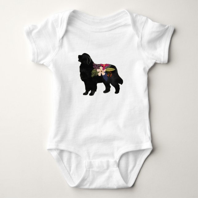 Great Pyrenees Dog Breed Boho Floral Silhouette Baby Bodysuit (Front)