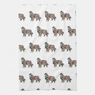 Great Pyrenees Dog Breed Geo Silhouette Plaid Tea Towel