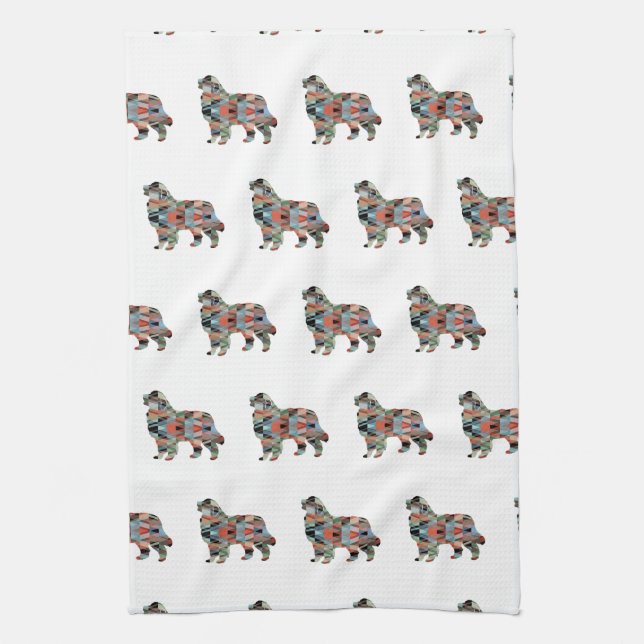 Great Pyrenees Dog Breed Geo Silhouette Plaid Tea Towel (Vertical)