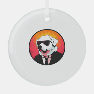 Great Pyrenees Dog Businessman Glass Tree Decoration