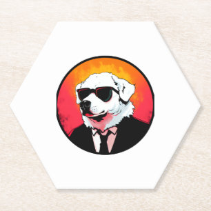 Great Pyrenees Dog Businessman Paper Coaster