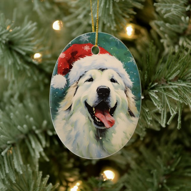 Great Pyrenees dog Christmas brush painting artwor Ceramic Ornament (Tree)